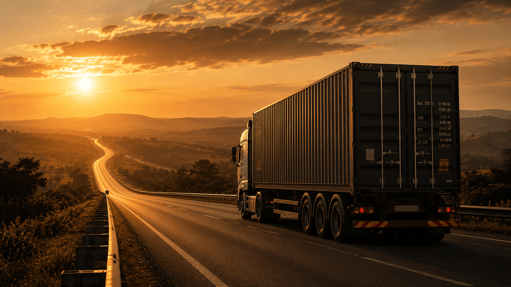 Container freight truck on a highway