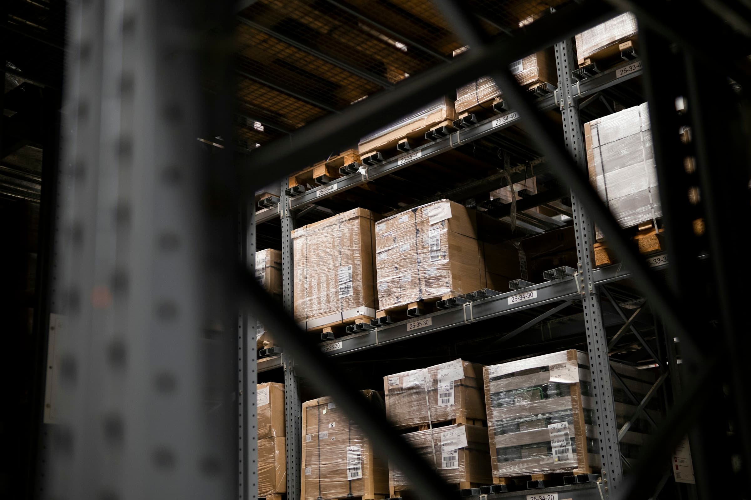Pallets on racking in a warehouse