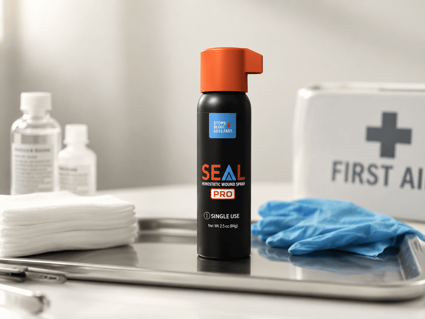 SEAL wound spray on a trauma tray